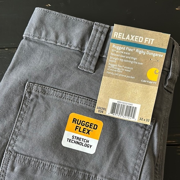 Carhartt Men's Relaxed Fit Rugged Flex Rigby Dungaree Canvas Work Pant - Gravel - Picture 11 of 14